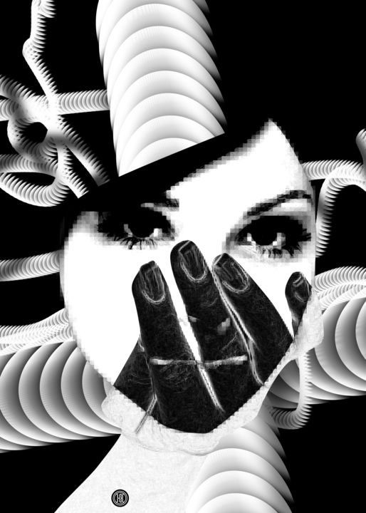Arte digitale intitolato "black, white, hands…" da Oxana Kolyagina, Opera d'arte originale, Pittura digitale