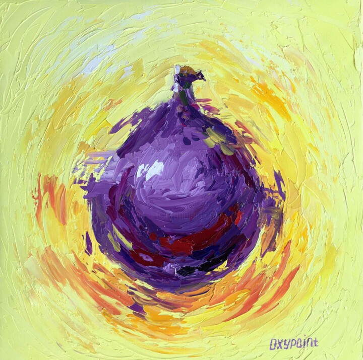 Painting titled ""Purple fig"" by Oxypoint, Original Artwork, Oil Mounted on Wood Stretcher frame