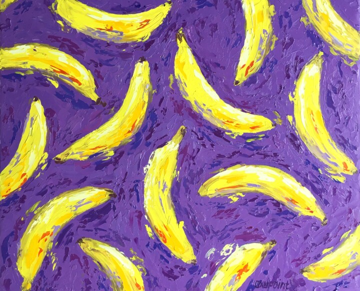 Painting titled ""Bananas"" by Oxypoint, Original Artwork, Oil Mounted on Wood Stretcher frame