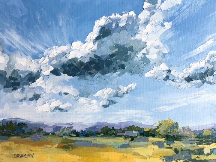 Картина под названием ""Cloud Drama"" - Oxypoint, Подлинное произведение искусства, Масло Установлен на Другая жесткая панель
