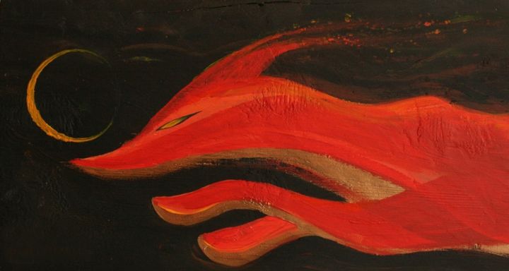 Painting titled "Fox" by Oygen Kluze, Original Artwork, Acrylic Mounted on Wood Panel