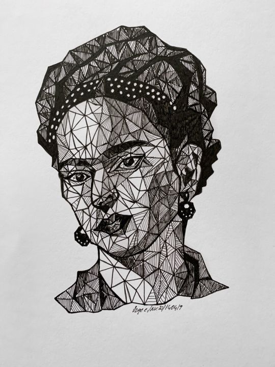 Рисунок под названием "Frida Kahlo" - Özge Kirdar, Подлинное произведение искусства, Карандаш