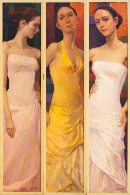 Pittura intitolato "tre donne" da Vincenzo Sensibile, Opera d'arte originale, Olio