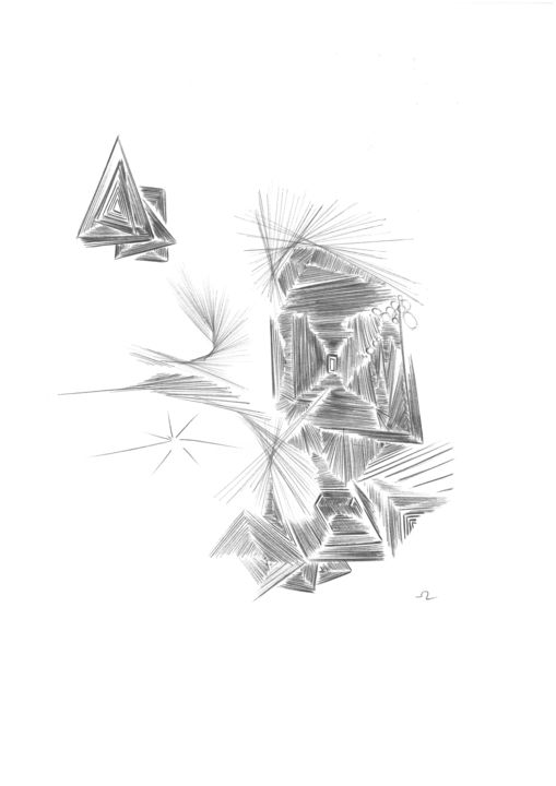 Drawing titled "Gravity" by Ozzi Uaan, Original Art, Ballpoint pen