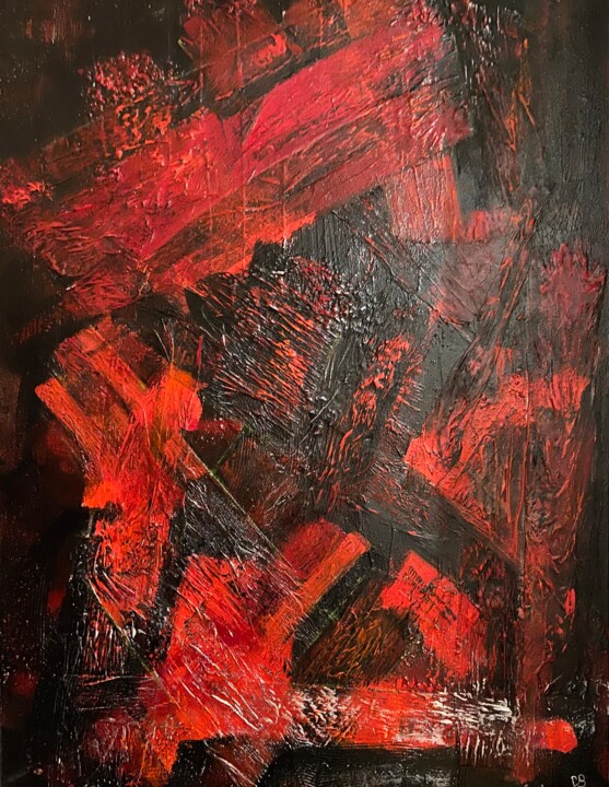 Painting titled "Lumière rouge" by Patricia Bonnet, Original Artwork, Acrylic Mounted on Wood Stretcher frame