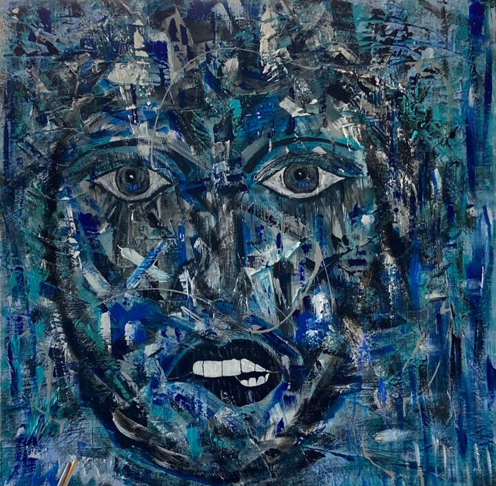 Painting titled "Blue women" by Patricia Bonnet, Original Artwork, Acrylic Mounted on Wood Stretcher frame