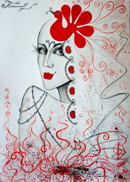 Картина под названием "Bride" - Iryna Tatur, Подлинное произведение искусства, Чернила