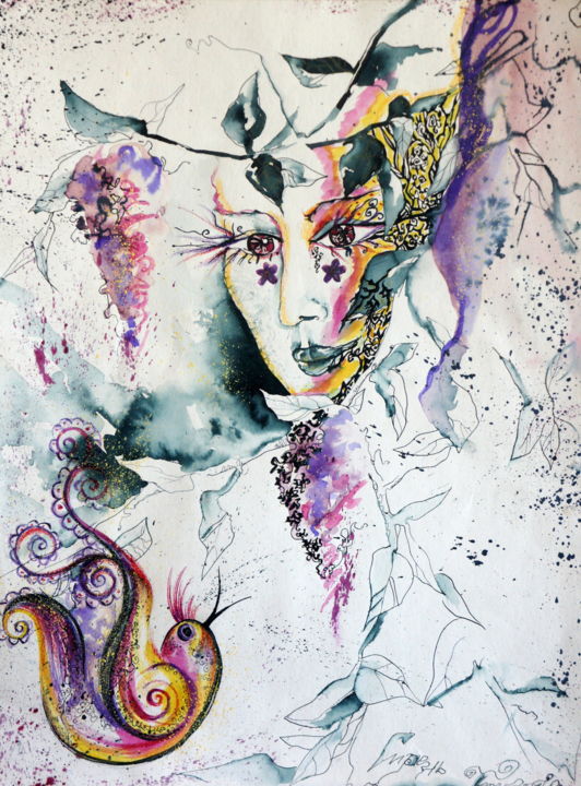 Painting titled "Lilac" by Iryna Tatur, Original Artwork, Ink