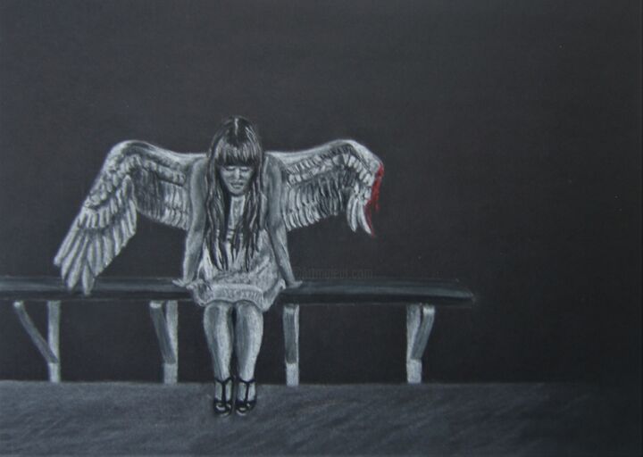 Rysunek zatytułowany „Broken wing” autorstwa P. Le Sommer, Oryginalna praca, Pastel