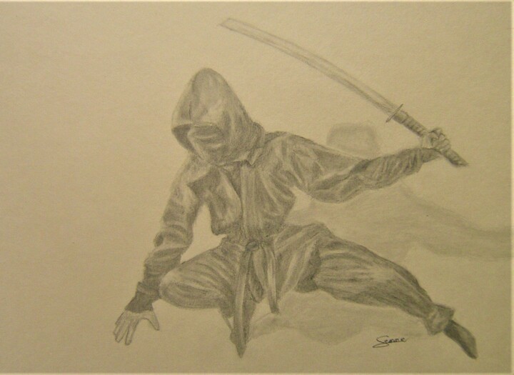 Рисунок под названием "Ninja" - P. Le Sommer, Подлинное произведение искусства, Графит