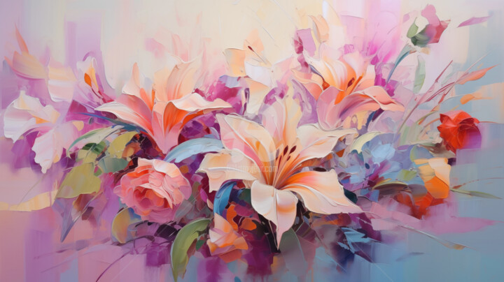Digital Arts titled "Flowers57" by P. Lee, Original Artwork, Digital Painting