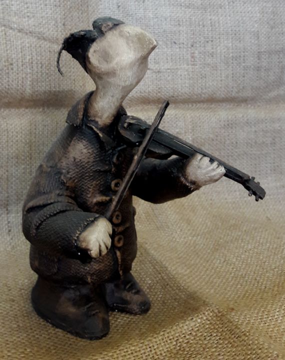 Скульптура под названием "Скрипач" - Aleksandr Shved, Подлинное произведение искусства, Папье-маше