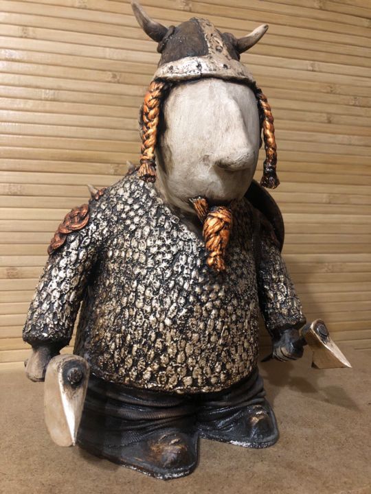 Sculpture titled "Viking  red jarl" by Aleksandr Shved, Original Artwork, Paper maché