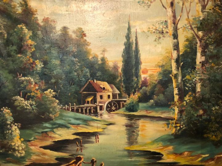 Malerei mit dem Titel "Water Mill by Ryzhov" von P. Ryzhov, Original-Kunstwerk, Öl
