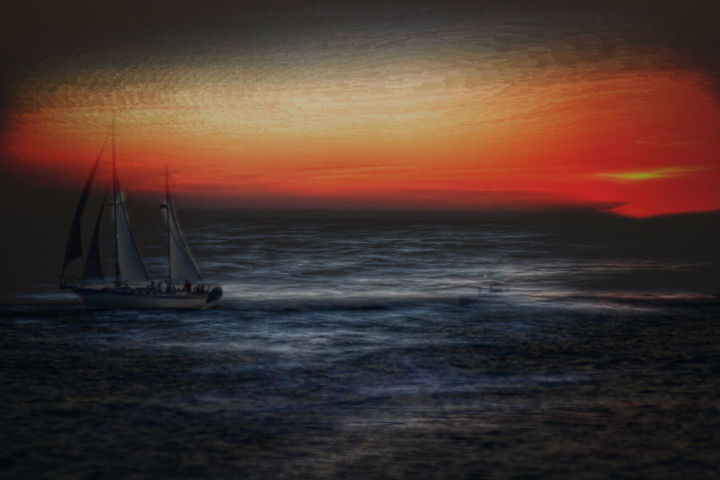 Photographie intitulée "sailboat at sea" par Padmanabha Joshi, Œuvre d'art originale, Photographie numérique