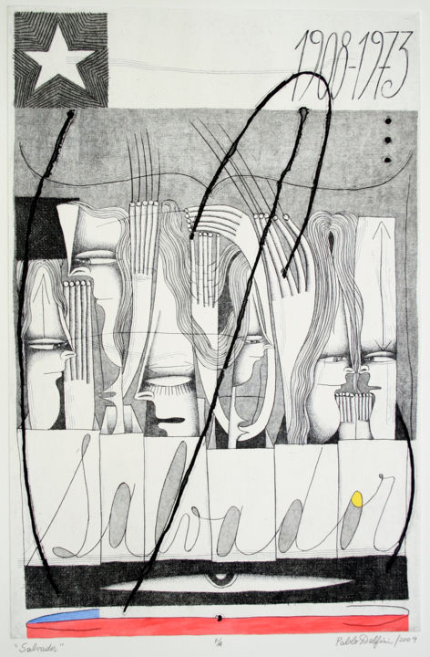 Отпечатки и Гравюры под названием "Salvador" - Pablo Delfini, Подлинное произведение искусства, Травление