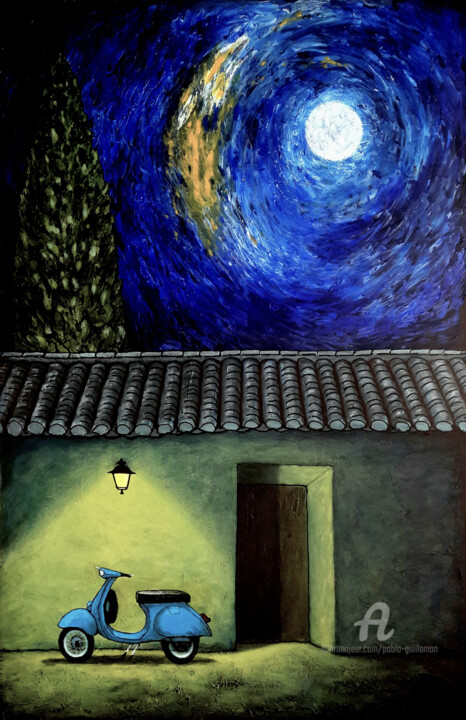 "Lune et Vespa" başlıklı Tablo Pablo Guillamon tarafından, Orijinal sanat, Akrilik