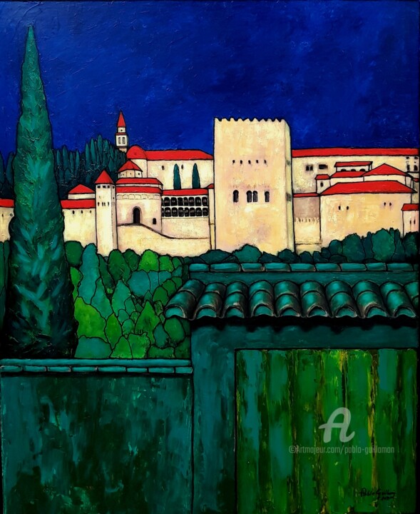 Картина под названием "Alhambra nuit" - Pablo Guillamon, Подлинное произведение искусства, Акрил