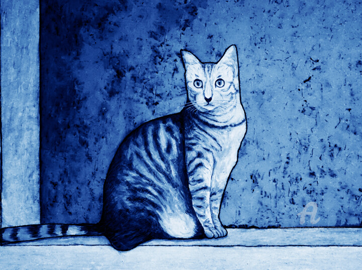 Digital Arts titled "Chat Blue-1A" by Pablo Guillamon, Original Artwork, Digital Print