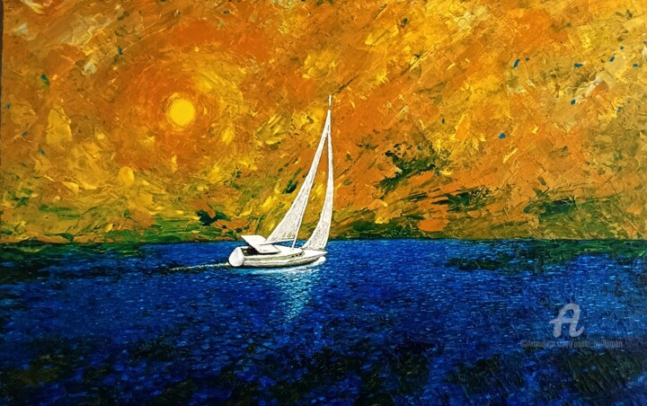 Pintura titulada "Sailboat in yellow…" por Pablo Guillamon, Obra de arte original, Acrílico