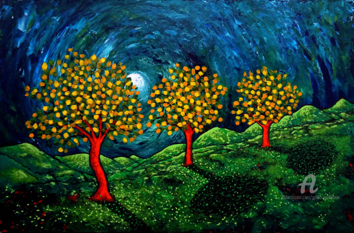 Pintura titulada "Tres arboles" por Pablo Guillamon, Obra de arte original, Acrílico