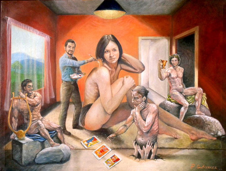 Картина под названием "Autorretrato de int…" - Pablo Gutiérrez, Подлинное произведение искусства, Масло