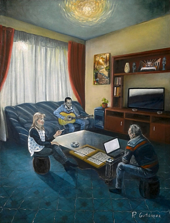 Malarstwo zatytułowany „Mi familia” autorstwa Pablo Gutiérrez, Oryginalna praca, Olej