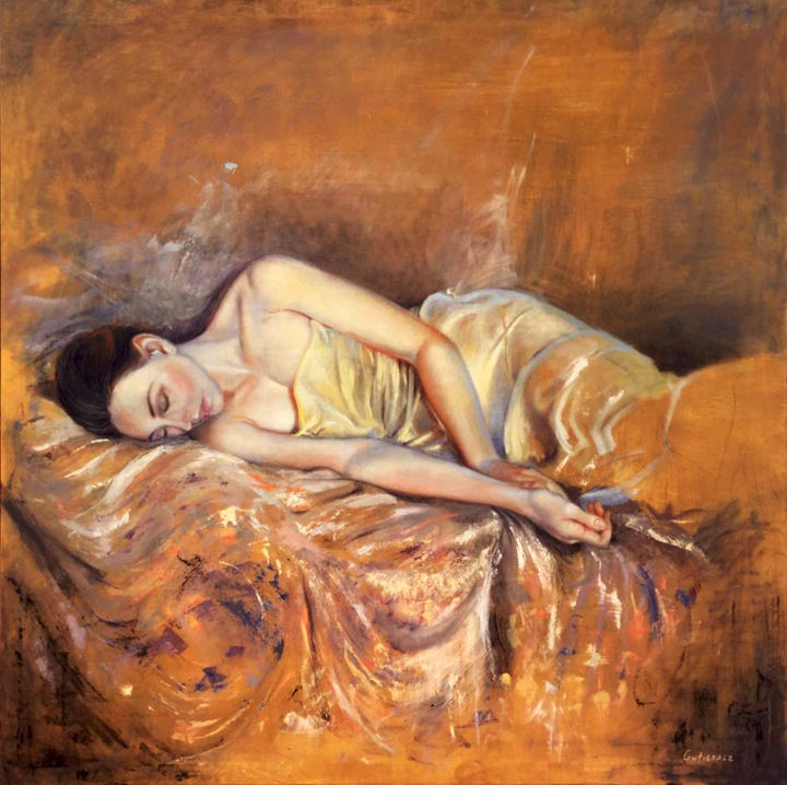 Картина под названием "Mujer dormida" - Pablo Gutiérrez, Подлинное произведение искусства, Масло