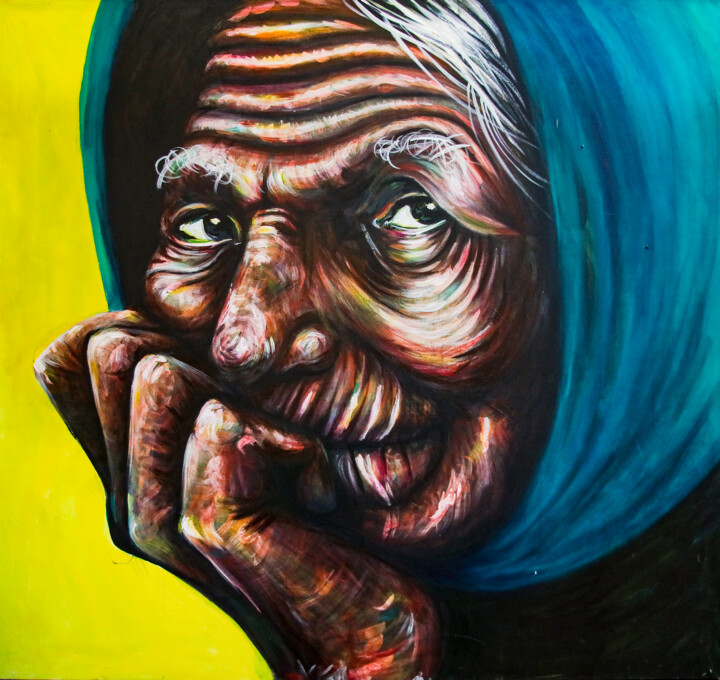 Картина под названием "rostro" - Pablodzg, Подлинное произведение искусства, Акрил Установлен на Деревянная рама для носилок