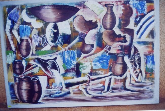 Schilderij getiteld "Marché Africain" door Paco, Origineel Kunstwerk, Olie