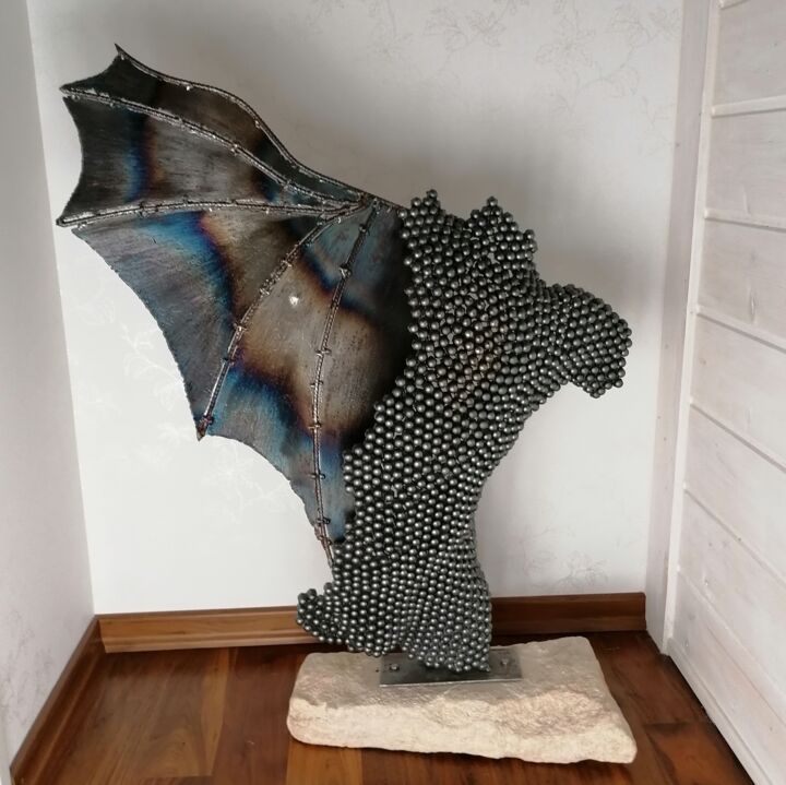 Skulptur mit dem Titel "La mutation de l'ho…" von Pacom, Original-Kunstwerk, Metalle