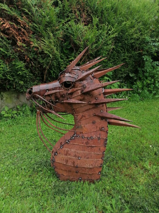 Sculptuur getiteld "Dragon viking" door Pacom, Origineel Kunstwerk, Metalen