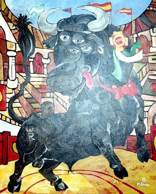 Painting titled "Toros" by Paco Melendez, Original Artwork