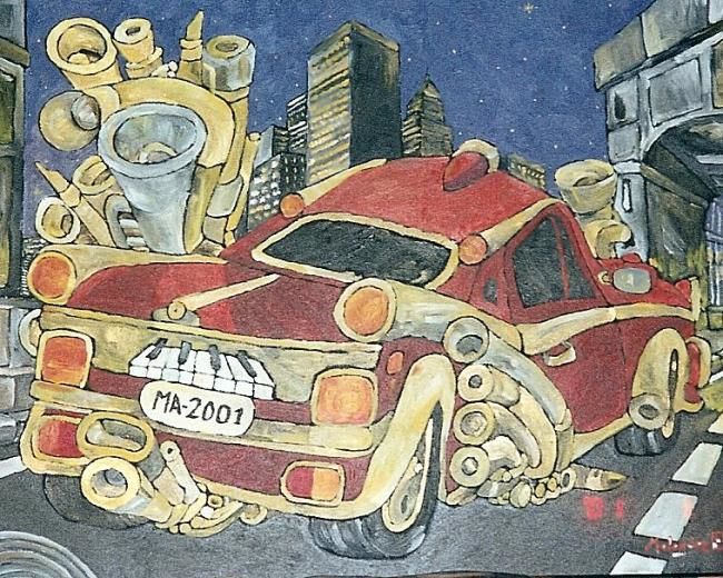 Painting titled "COCHE MUSICAL" by Paco Melendez, Original Artwork