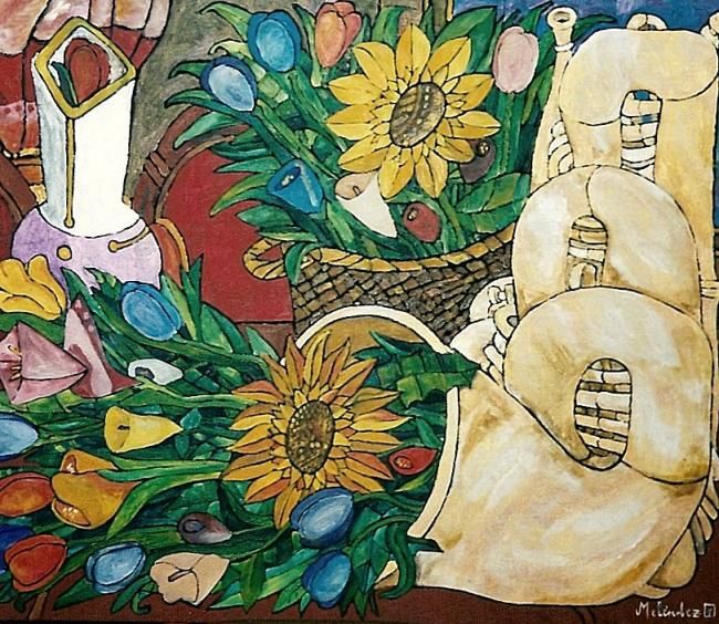 Pintura titulada "TROMBON CON FLORES" por Paco Melendez, Obra de arte original