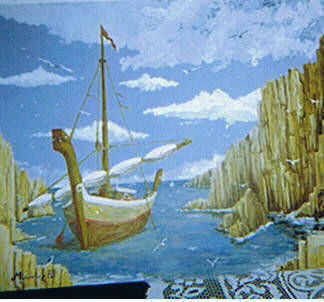 Картина под названием "Barco vikingo" - Paco Melendez, Подлинное произведение искусства