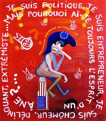 Painting titled "PROSTITUTION EUROPE…" by Paco Salamander, Original Artwork, Oil