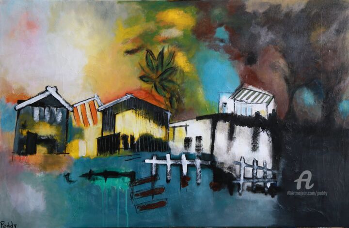 Painting titled "Sur le Bassin" by Paddy, Original Artwork, Acrylic