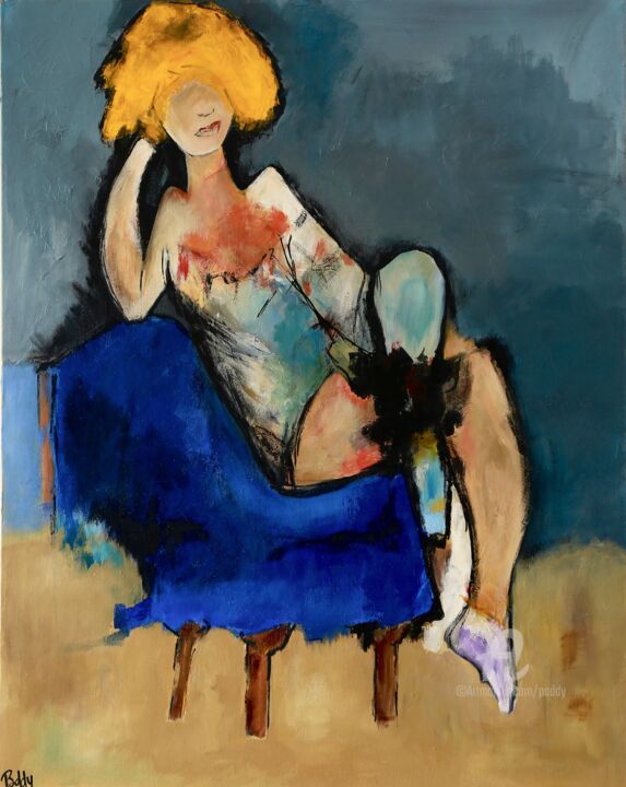 Painting titled "rêverie sur sofa" by Paddy, Original Artwork, Acrylic