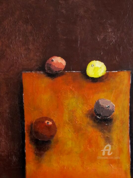 Painting titled "4 fruits en escalade" by Paddy, Original Artwork, Acrylic
