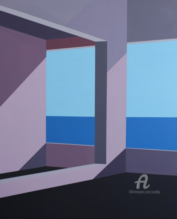 Malarstwo zatytułowany „CALPE ,Un balcon su…” autorstwa Paddy, Oryginalna praca, Akryl Zamontowany na Drewniana rama noszy