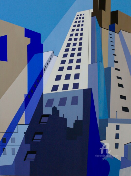 Painting titled "NY Building et Grat…" by Paddy, Original Artwork, Acrylic Mounted on Wood Stretcher frame