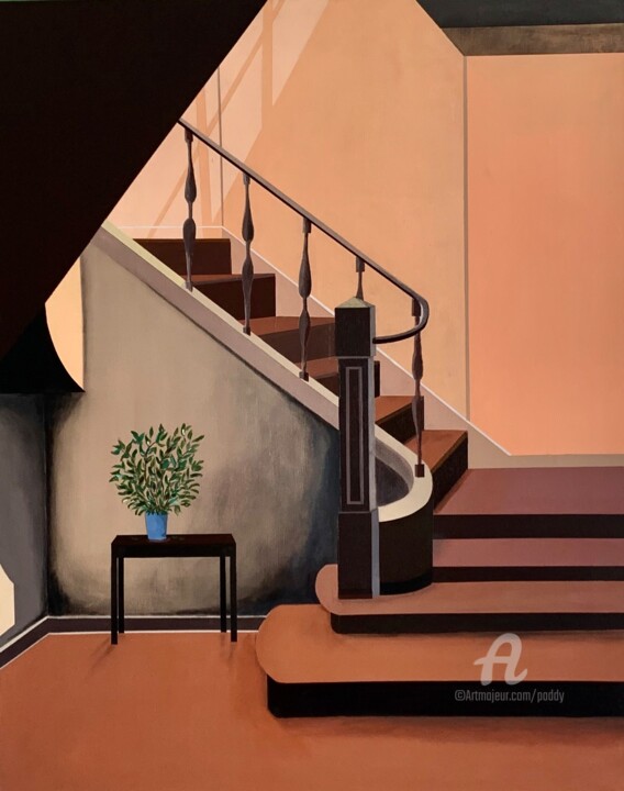 Painting titled "L'escalier" by Paddy, Original Artwork, Acrylic Mounted on Wood Stretcher frame