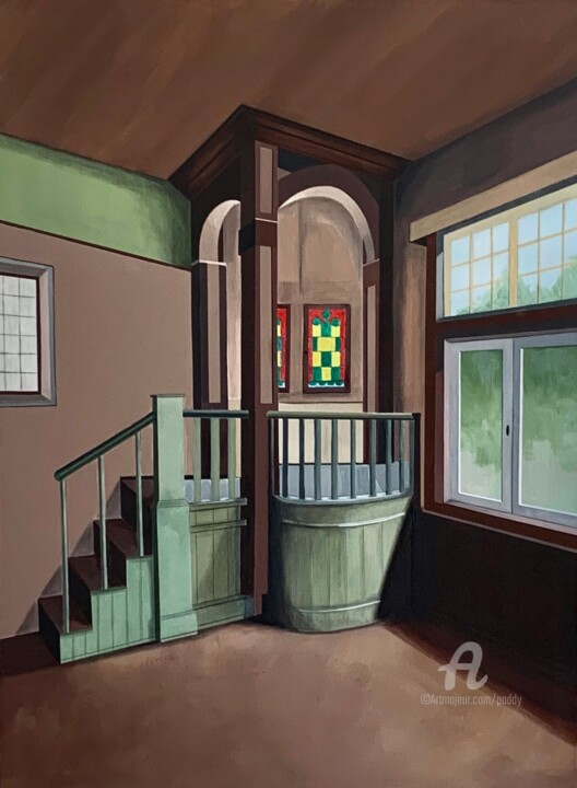 绘画 标题为“Manoirs abandonnés 2” 由Paddy, 原创艺术品, 丙烯 安装在木质担架架上