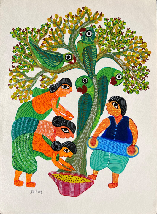 Painting titled "Mother of the trees" by Padma Shri Awardee Durgabai Vyam, Original Artwork, Acrylic