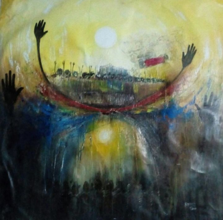 Peinture intitulée "Radeau de l'excelle…" par Koffi.T, Œuvre d'art originale