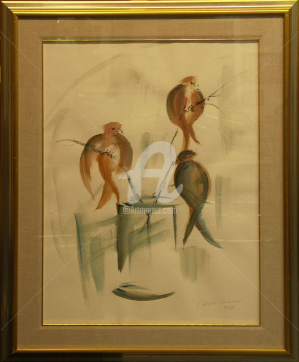 Painting titled "Birds" by Päivi Suomi, Original Artwork, Oil