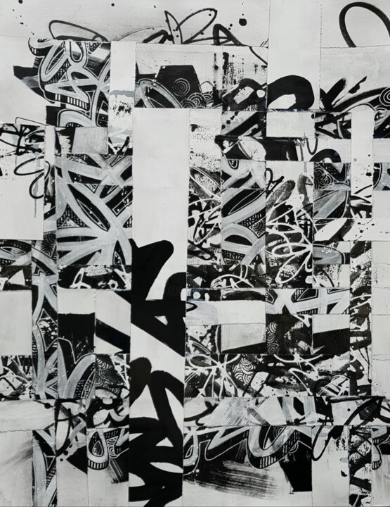 Ζωγραφική με τίτλο "Collage de Piafs NB…" από Paf Le Piaf, Αυθεντικά έργα τέχνης, Κολάζ