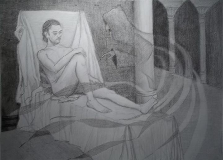 Drawing titled "La visita" by Carlos Pagani, Original Artwork