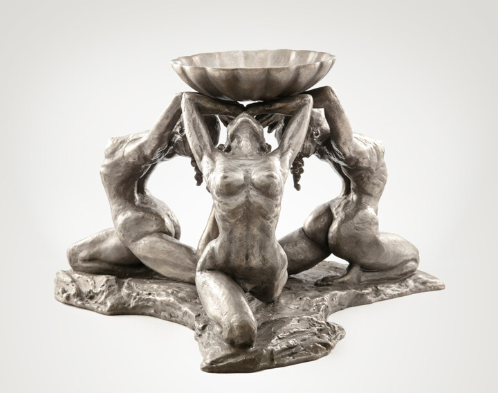 Sculpture titled "Anjali Triptych" by Paige Bradley, Original Artwork, Bronze